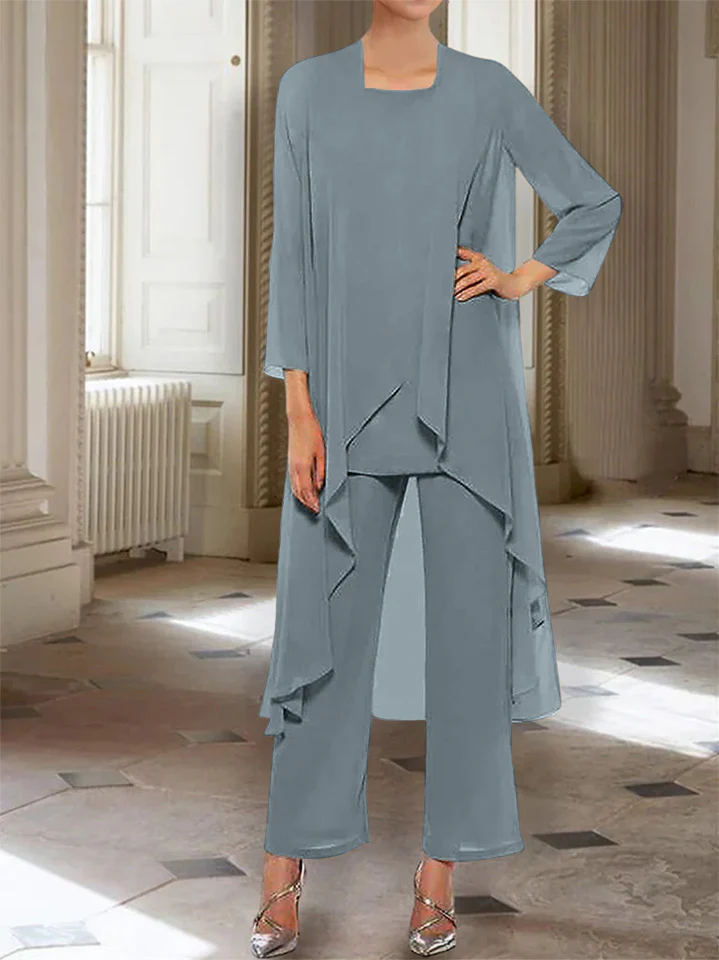 Chiffon Round Neck 3/4 Length Sleeves Ankle-Length Mother of the Bride Pantsuits with Jacket - Image 64