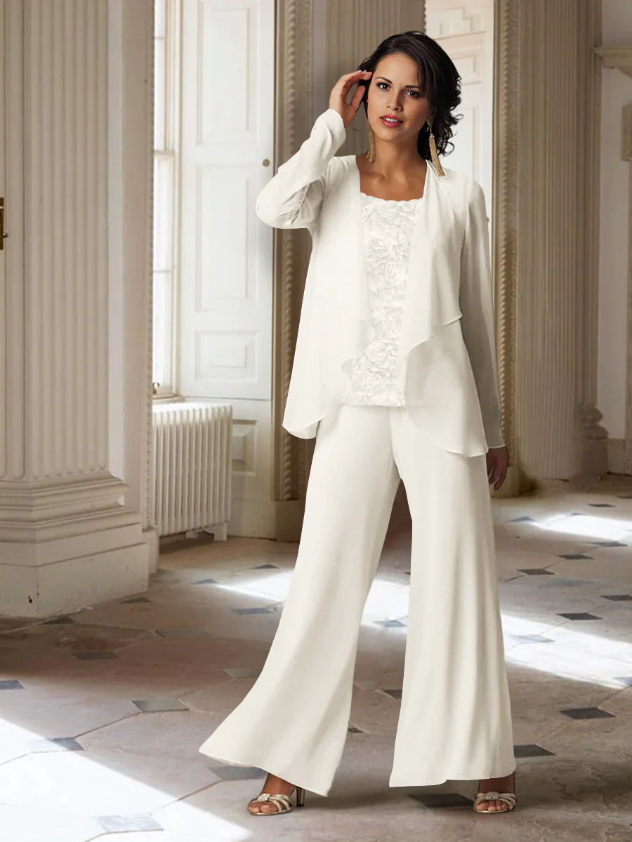 Chiffon Long Sleeves Mother of the Bride Pantsuits with Jacket - Image 11