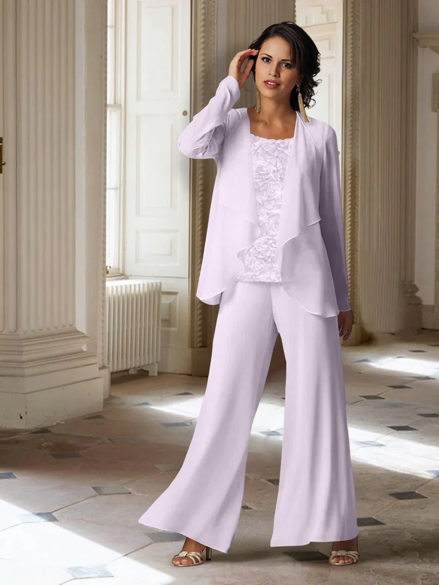 Chiffon Long Sleeves Mother of the Bride Pantsuits with Jacket - Image 12
