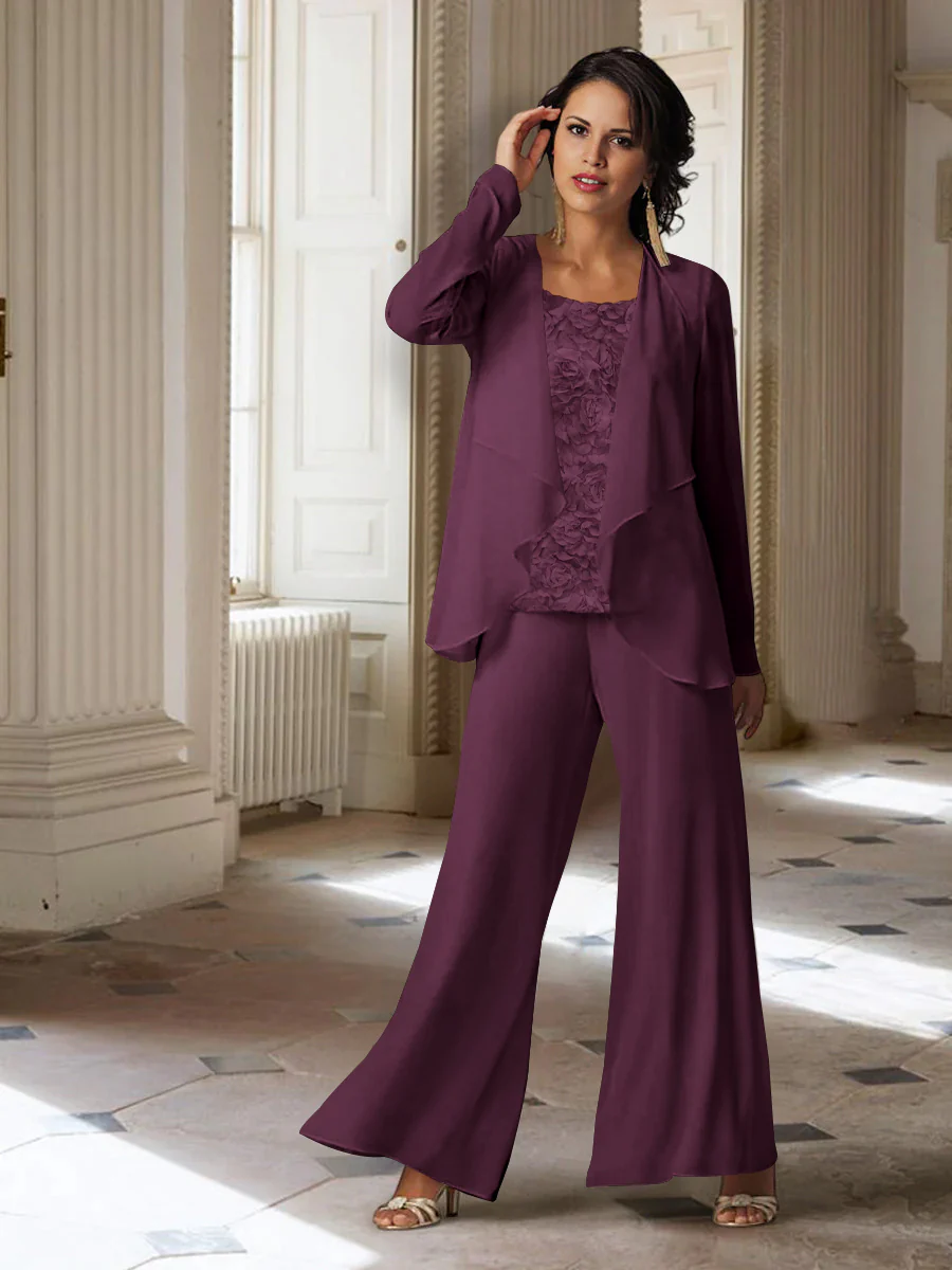 Chiffon Long Sleeves Mother of the Bride Pantsuits with Jacket - Image 13