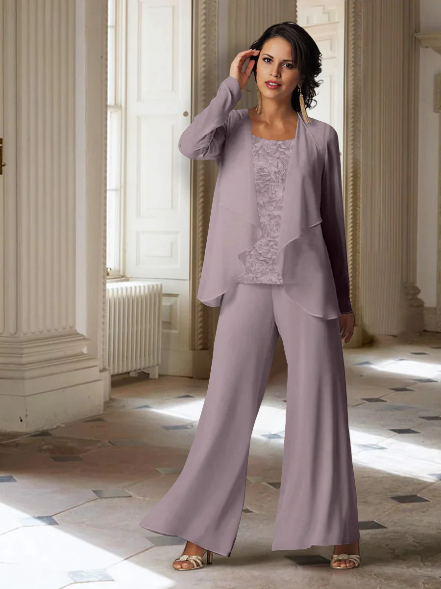 Chiffon Long Sleeves Mother of the Bride Pantsuits with Jacket - Image 16