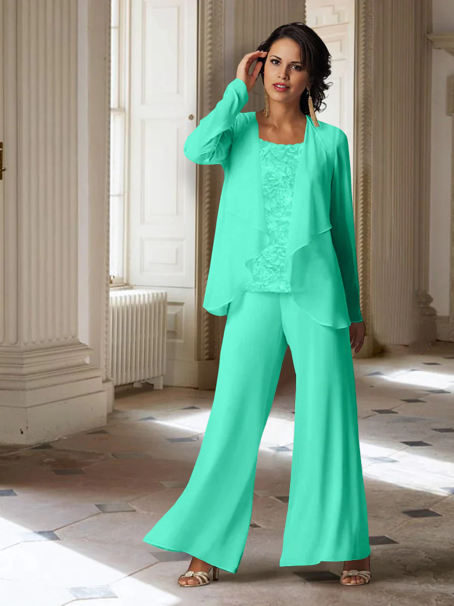 Chiffon Long Sleeves Mother of the Bride Pantsuits with Jacket - Image 18