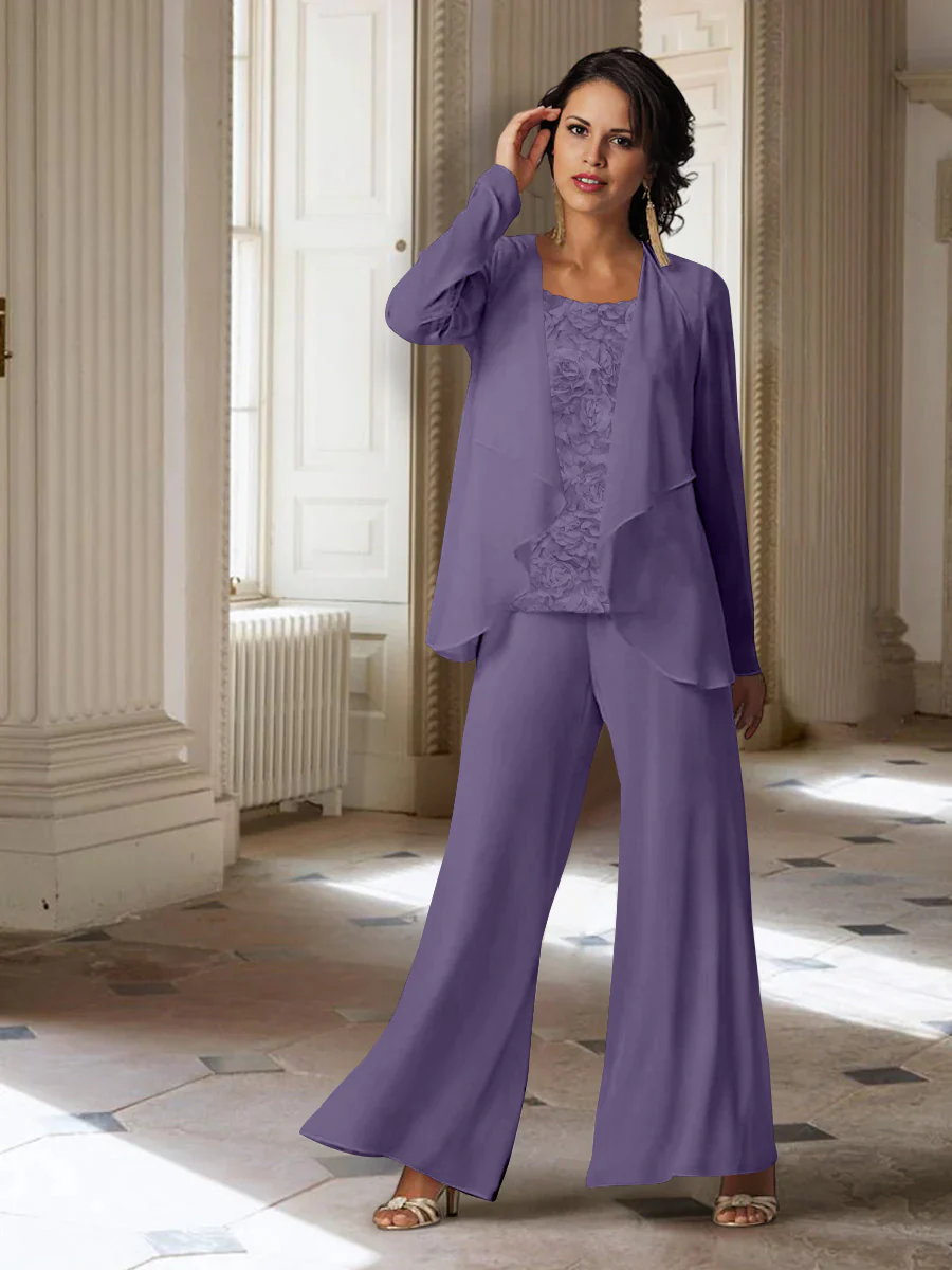 Chiffon Long Sleeves Mother of the Bride Pantsuits with Jacket - Image 19