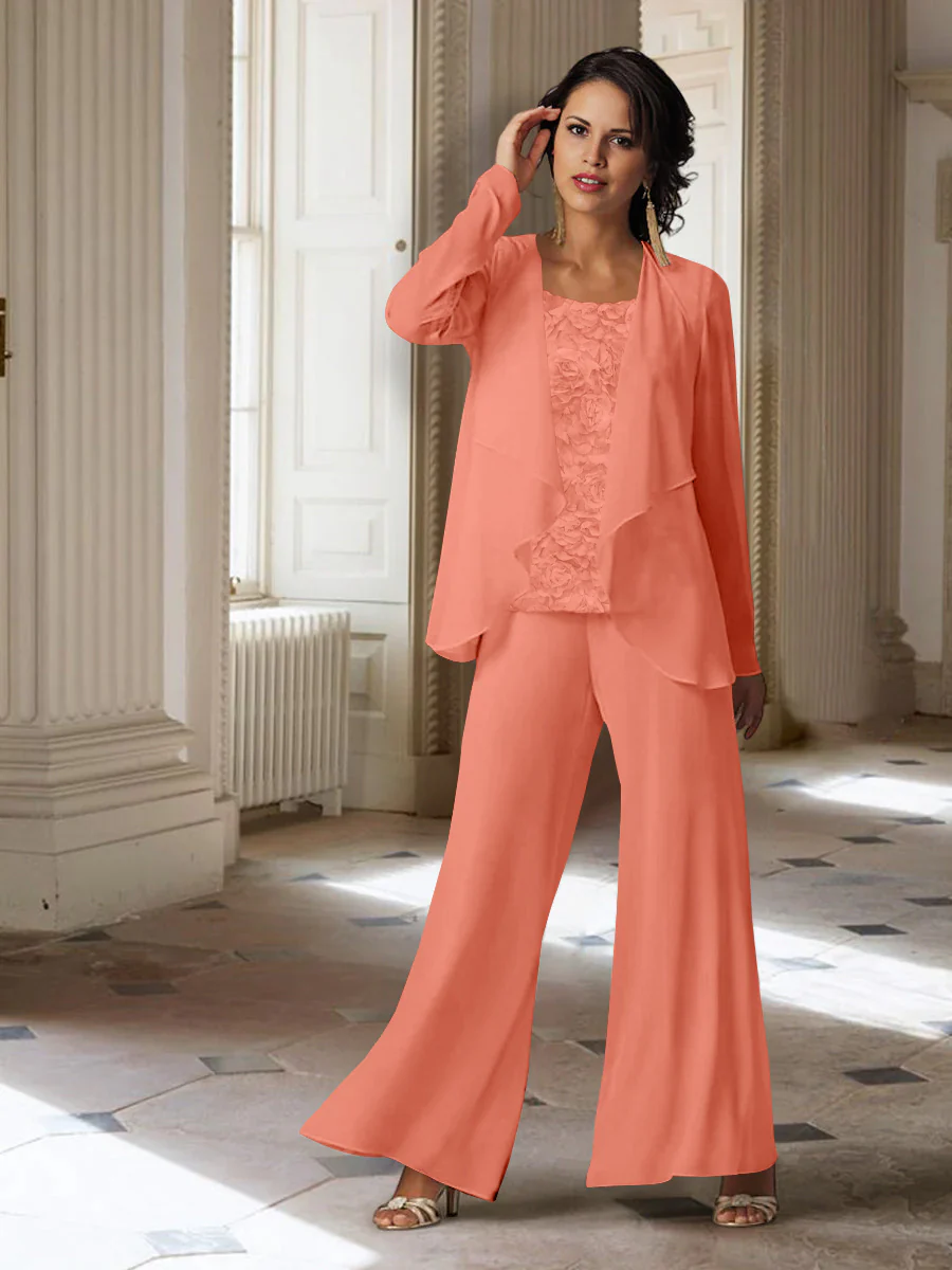 Chiffon Long Sleeves Mother of the Bride Pantsuits with Jacket - Image 21