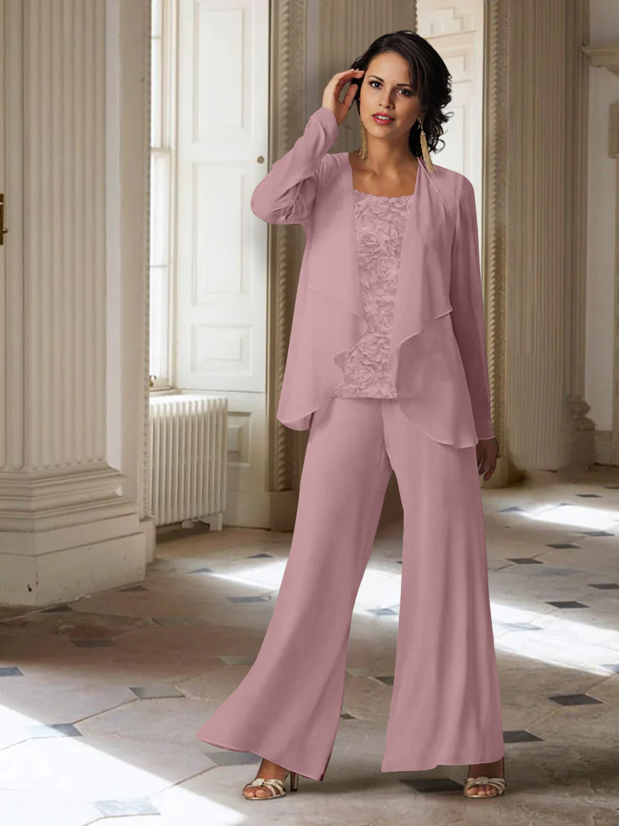 Chiffon Long Sleeves Mother of the Bride Pantsuits with Jacket - Image 22
