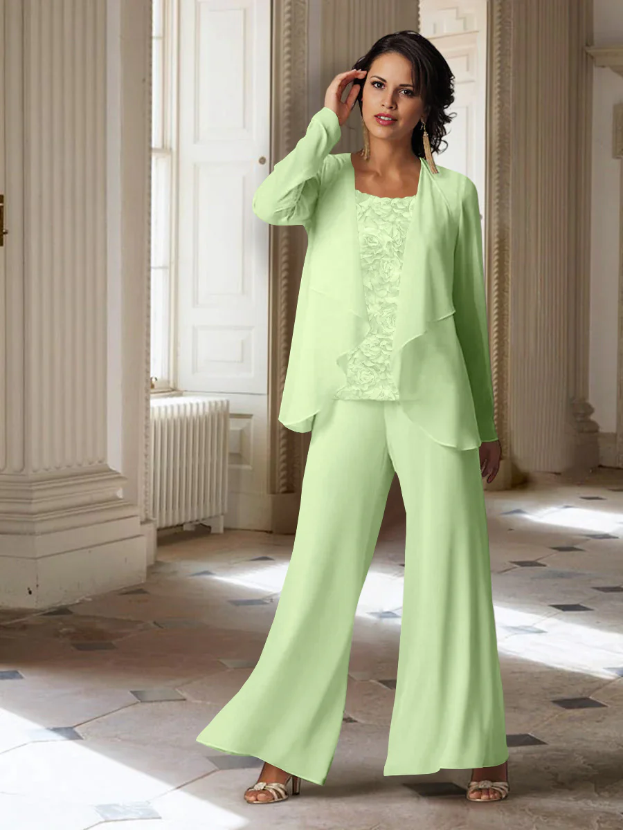 Chiffon Long Sleeves Mother of the Bride Pantsuits with Jacket - Image 25