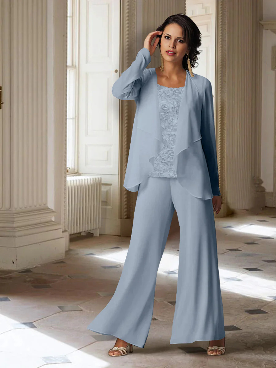 Chiffon Long Sleeves Mother of the Bride Pantsuits with Jacket - Image 30