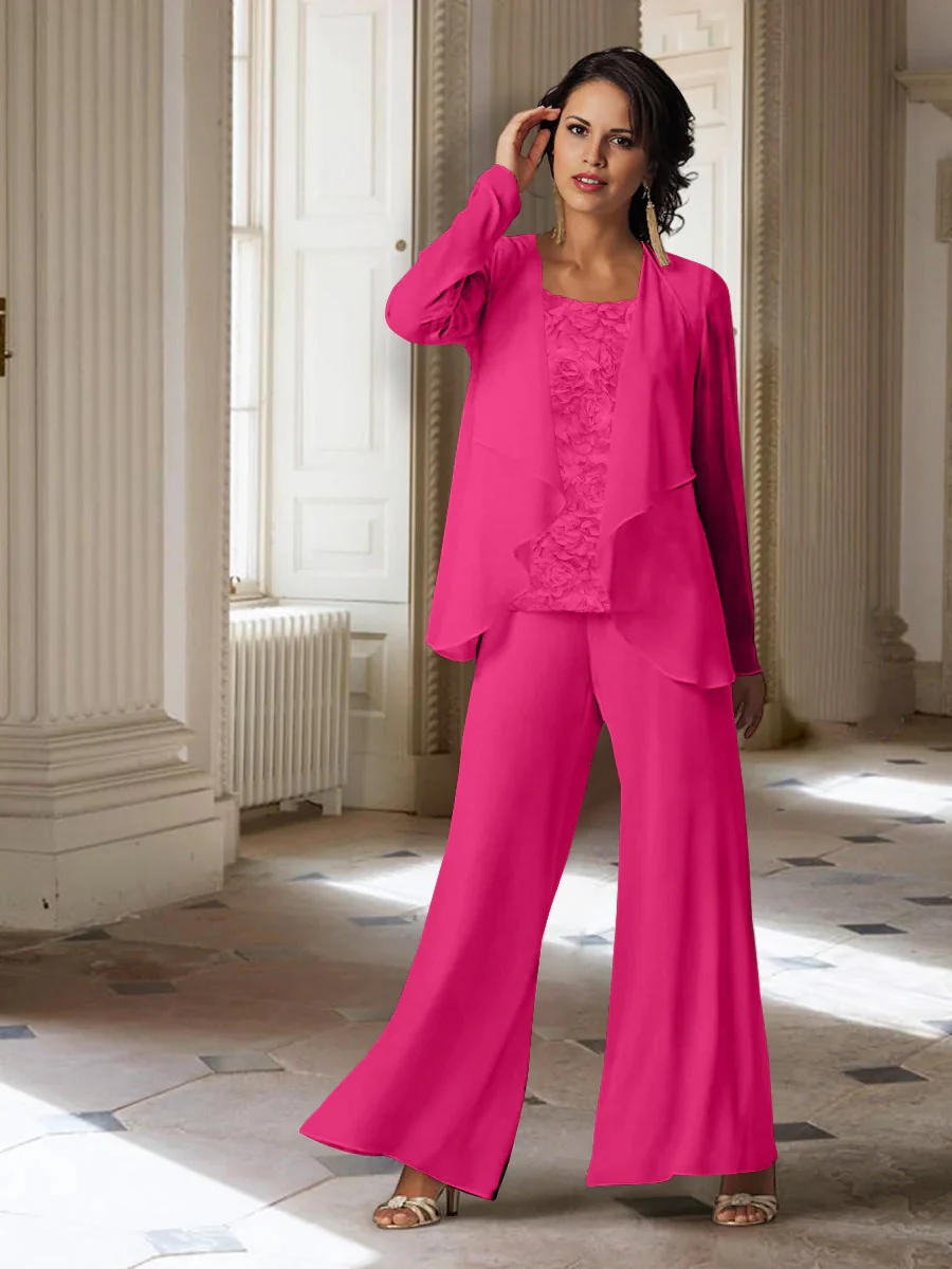Chiffon Long Sleeves Mother of the Bride Pantsuits with Jacket - Image 31