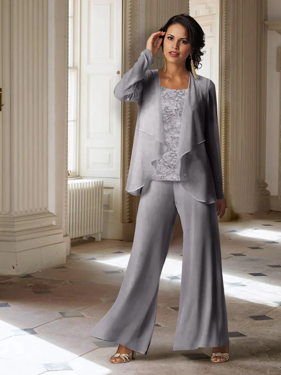 Chiffon Long Sleeves Mother of the Bride Pantsuits with Jacket - Image 32