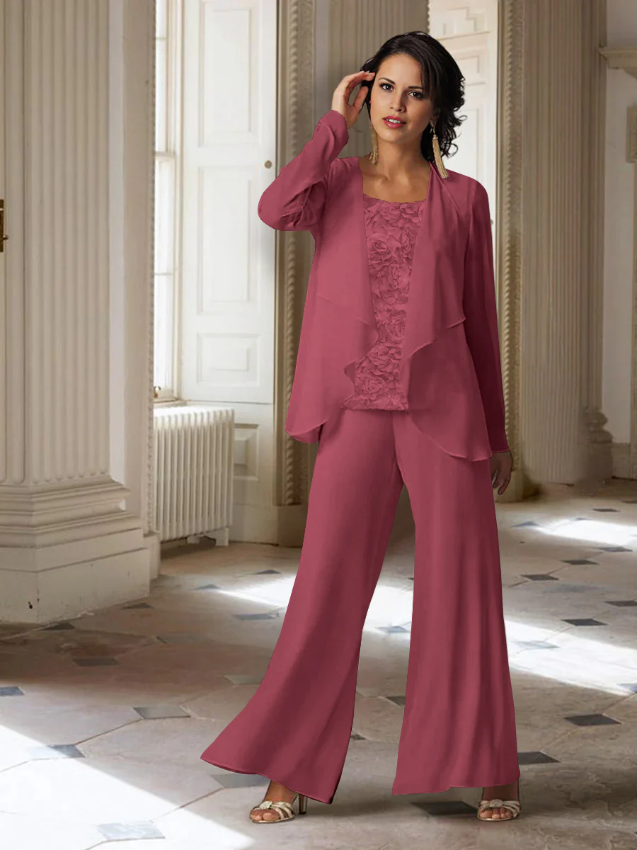 Chiffon Long Sleeves Mother of the Bride Pantsuits with Jacket - Image 35
