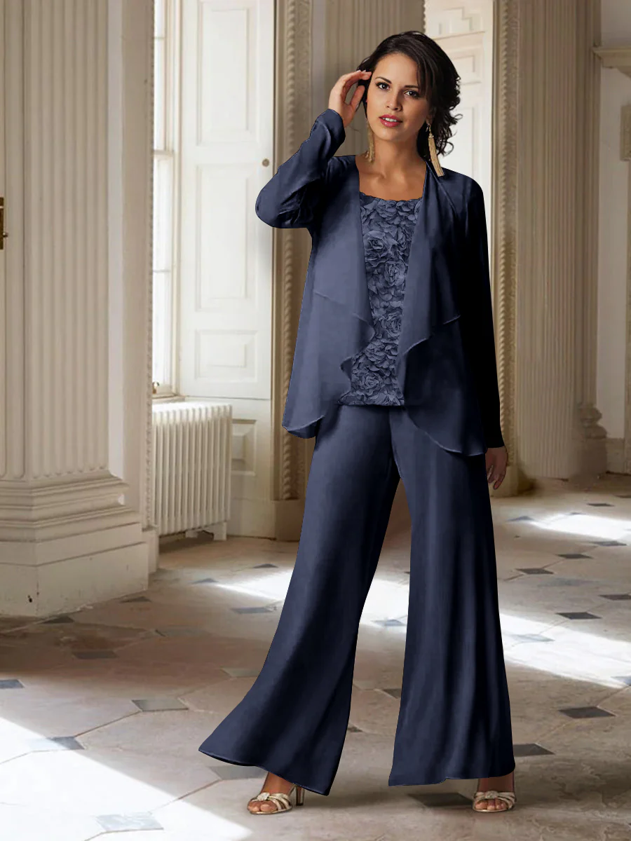 Chiffon Long Sleeves Mother of the Bride Pantsuits with Jacket - Image 36