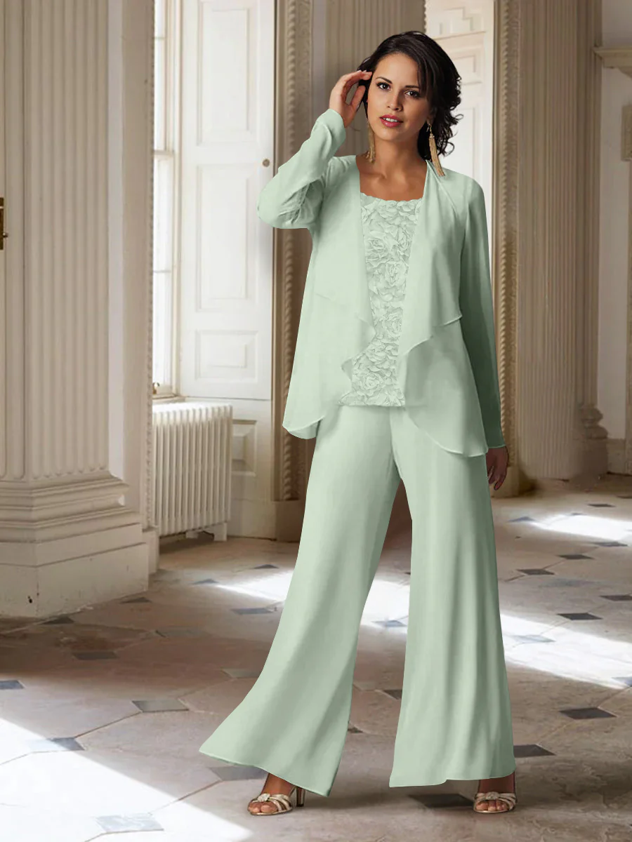 Chiffon Long Sleeves Mother of the Bride Pantsuits with Jacket - Image 39