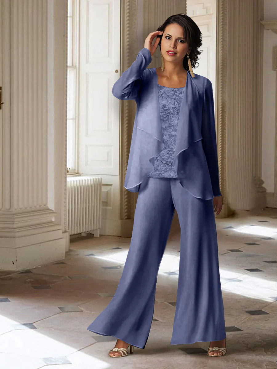 Chiffon Long Sleeves Mother of the Bride Pantsuits with Jacket - Image 40