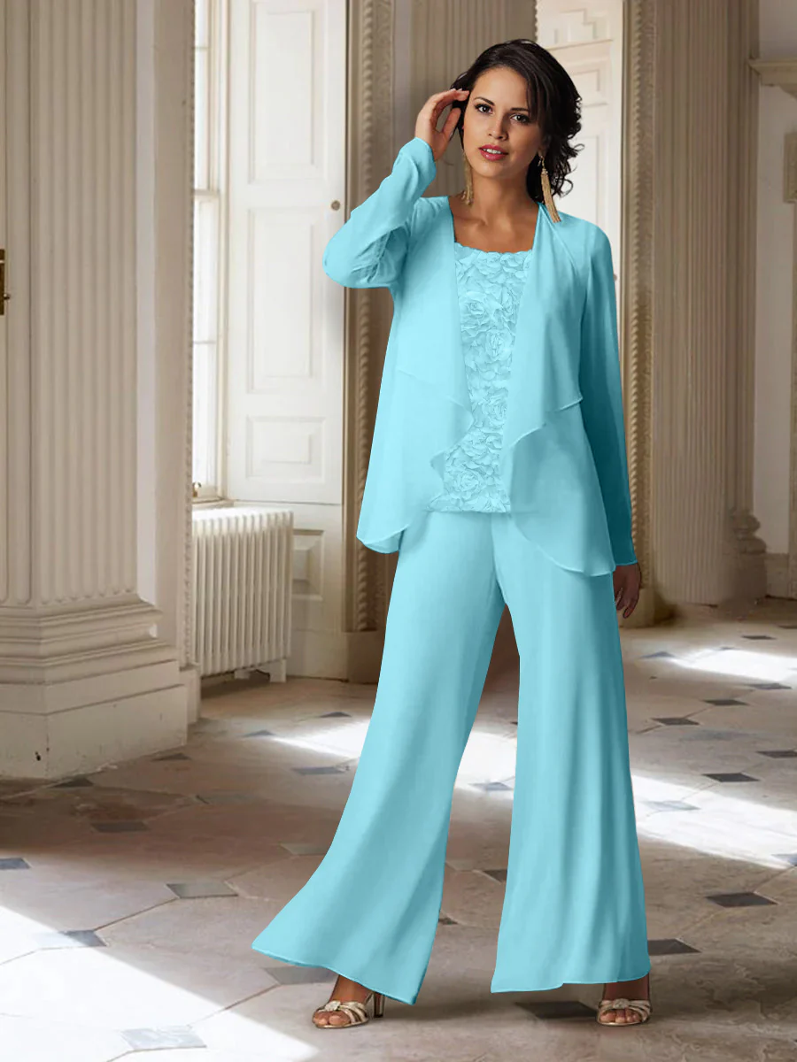 Chiffon Long Sleeves Mother of the Bride Pantsuits with Jacket - Image 41