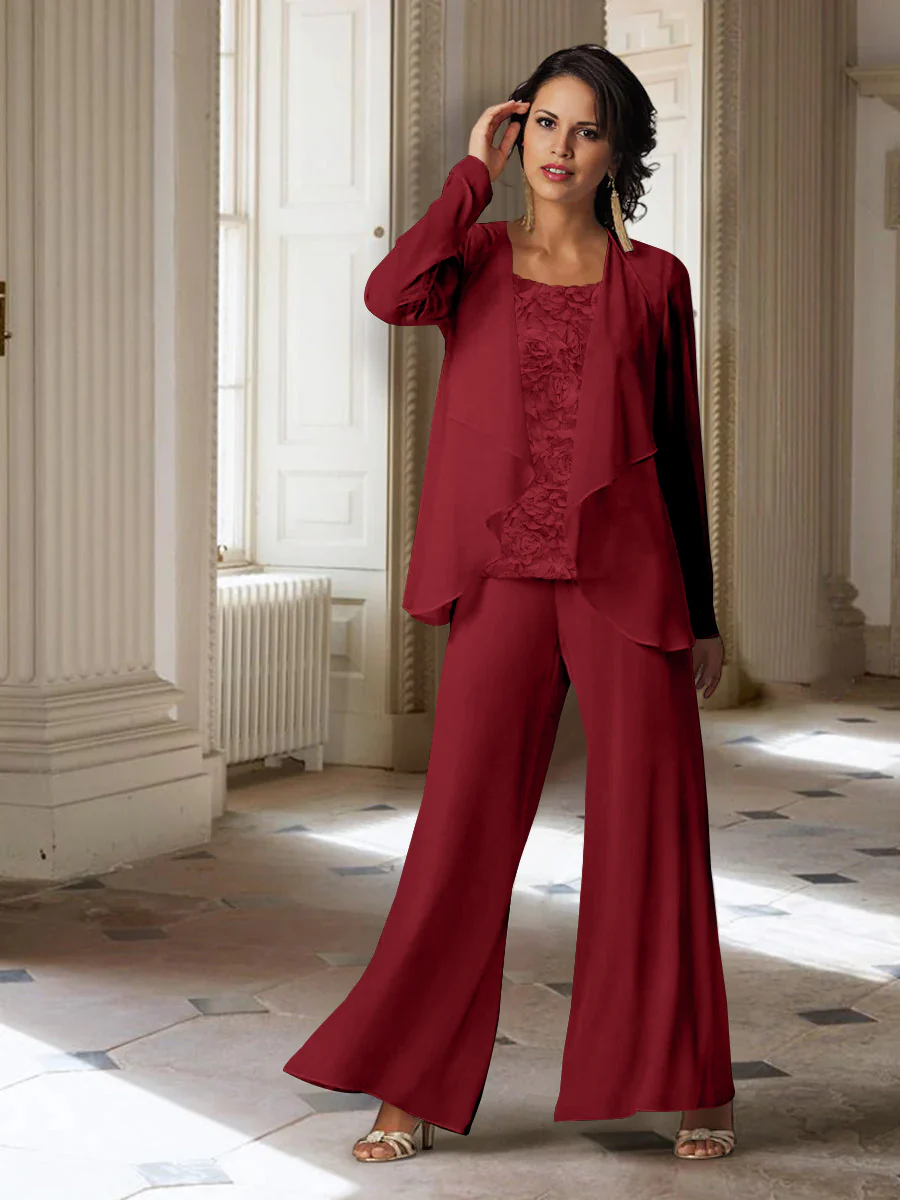 Chiffon Long Sleeves Mother of the Bride Pantsuits with Jacket - Image 43