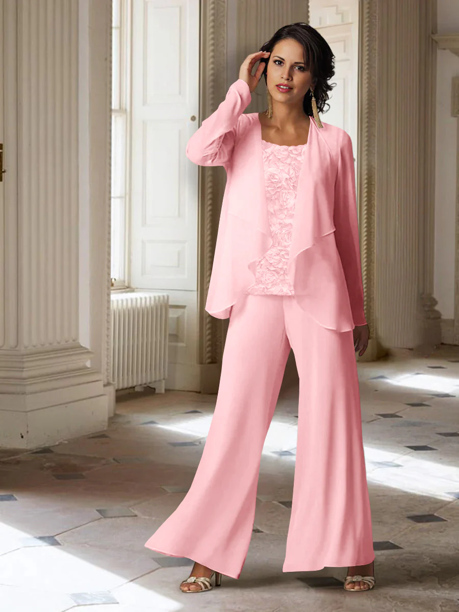 Chiffon Long Sleeves Mother of the Bride Pantsuits with Jacket - Image 44