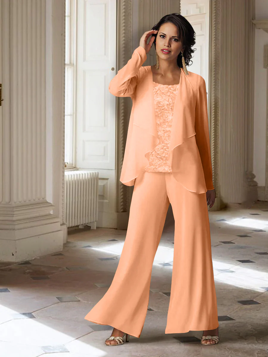 Chiffon Long Sleeves Mother of the Bride Pantsuits with Jacket - Image 45