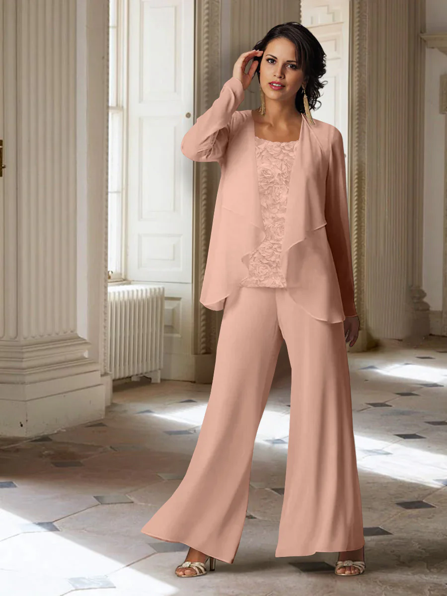Chiffon Long Sleeves Mother of the Bride Pantsuits with Jacket - Image 47