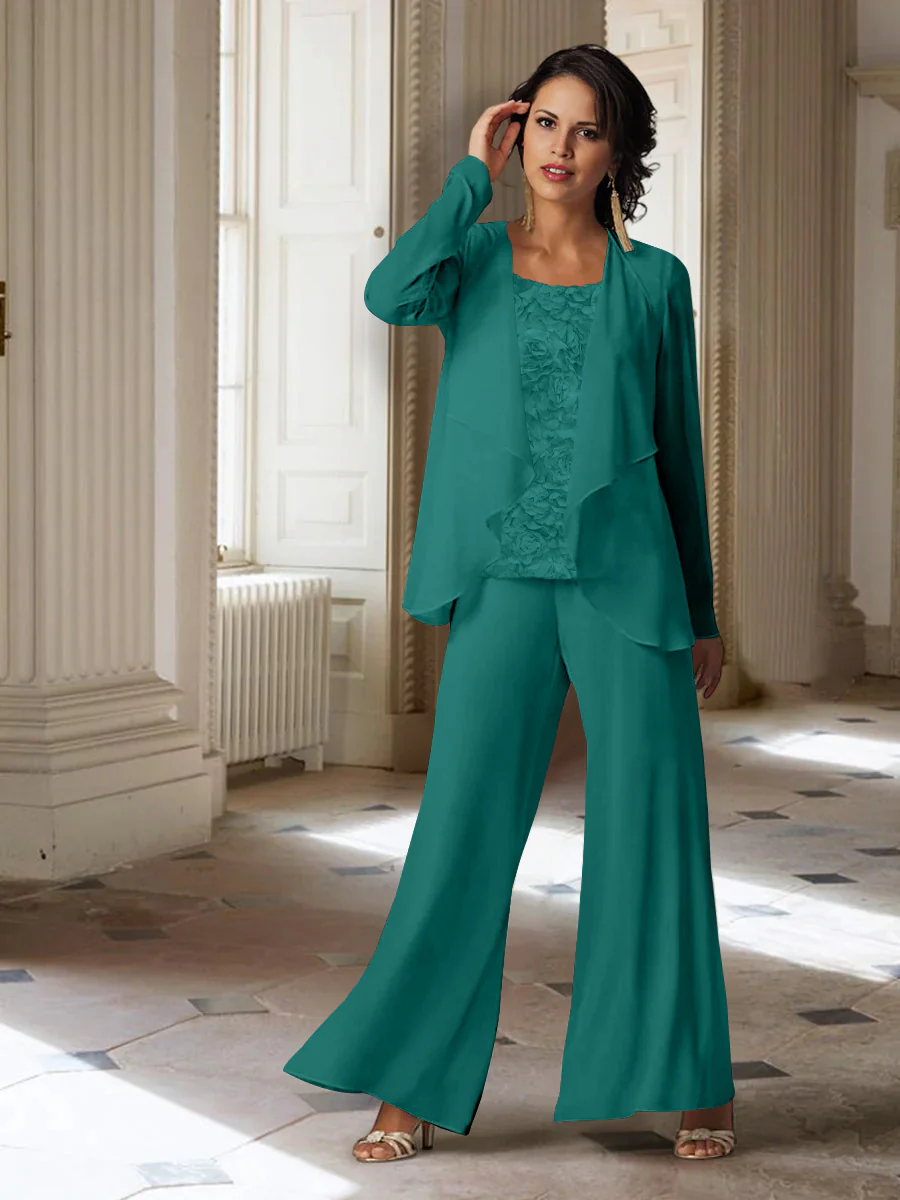 Chiffon Long Sleeves Mother of the Bride Pantsuits with Jacket - Image 48