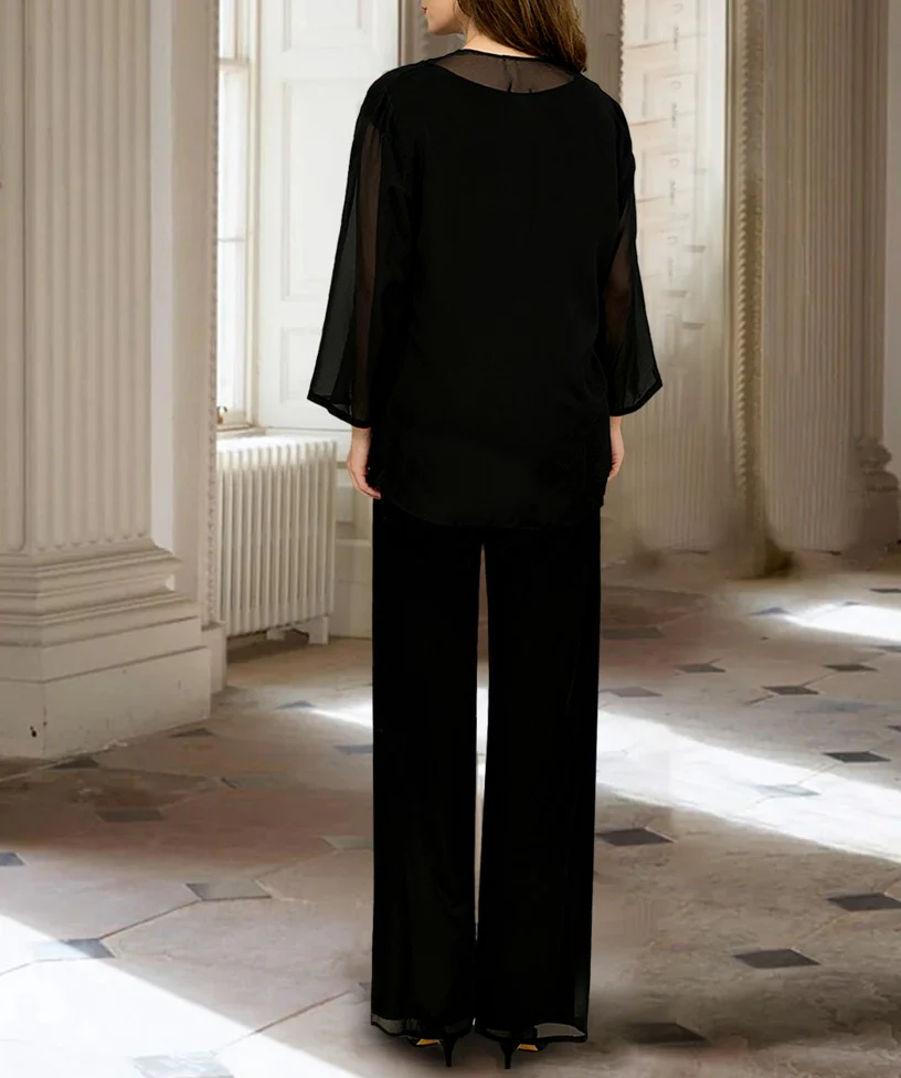 Chiffon Long Sleeves Mother of the Bride Pantsuits with Jacket - Image 5