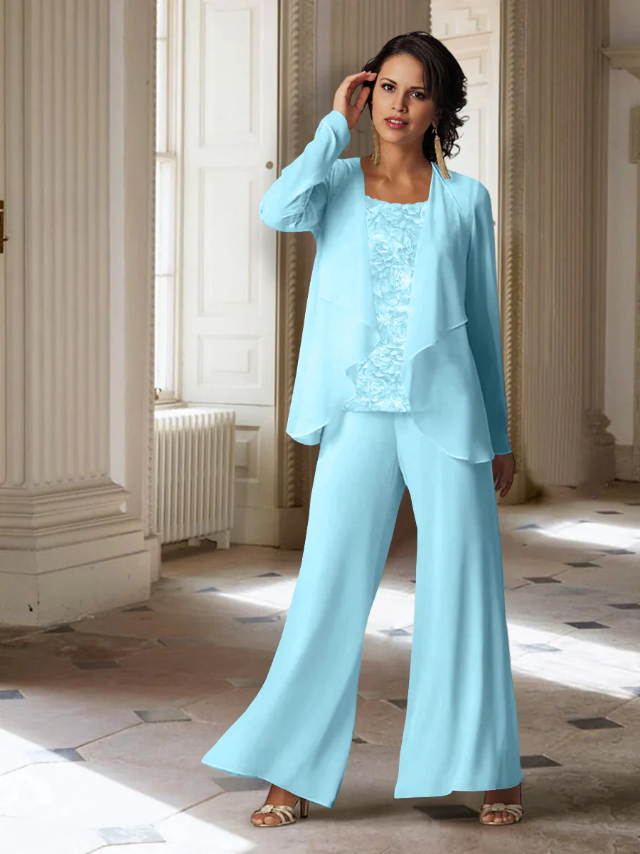 Chiffon Long Sleeves Mother of the Bride Pantsuits with Jacket - Image 50