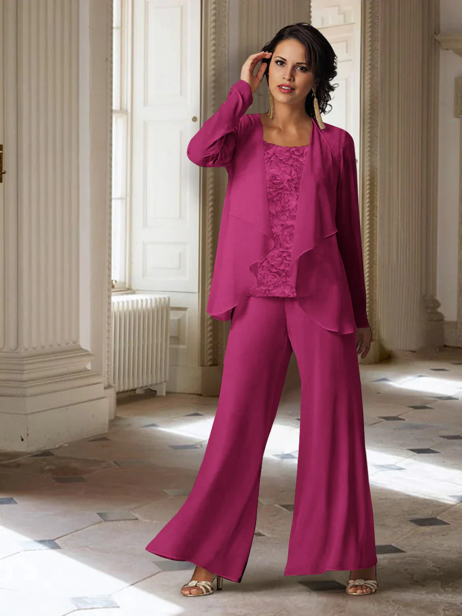 Chiffon Long Sleeves Mother of the Bride Pantsuits with Jacket - Image 51