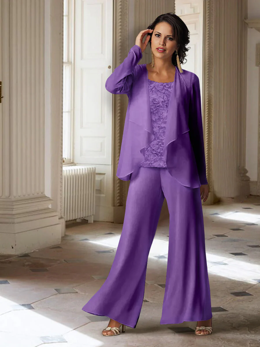 Chiffon Long Sleeves Mother of the Bride Pantsuits with Jacket - Image 52