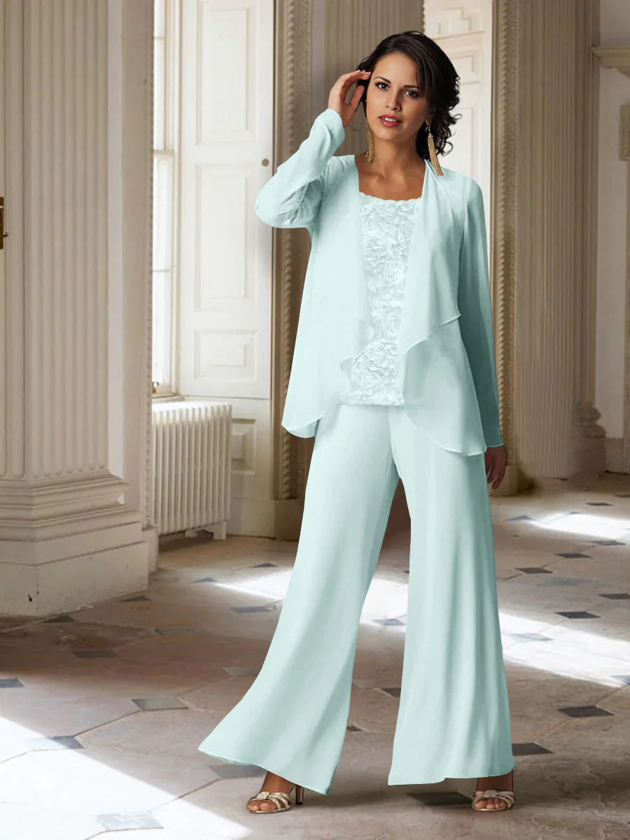 Chiffon Long Sleeves Mother of the Bride Pantsuits with Jacket - Image 53