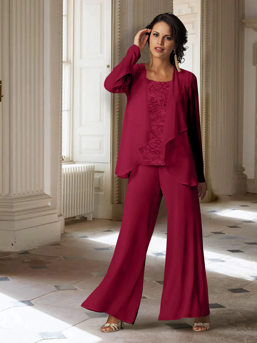 Chiffon Long Sleeves Mother of the Bride Pantsuits with Jacket - Image 54