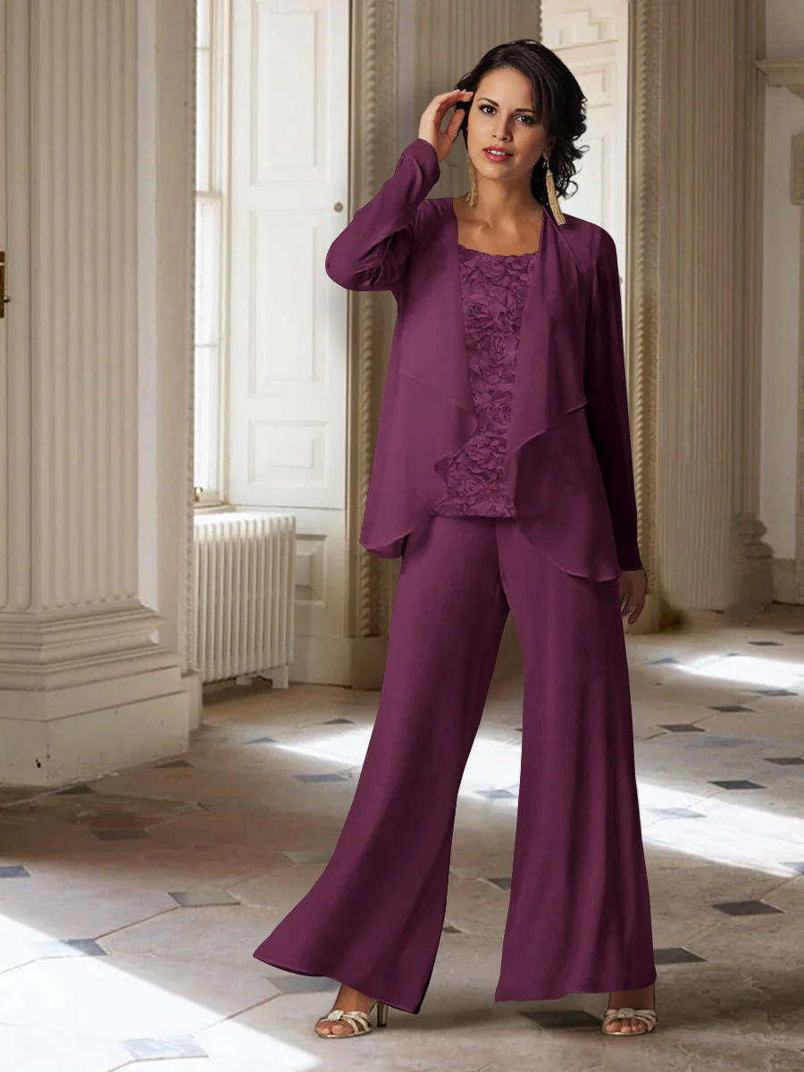 Chiffon Long Sleeves Mother of the Bride Pantsuits with Jacket - Image 56