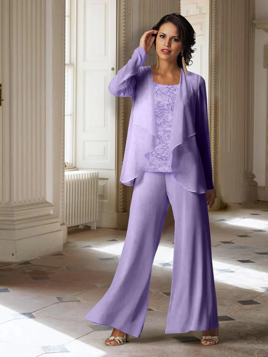 Chiffon Long Sleeves Mother of the Bride Pantsuits with Jacket - Image 57