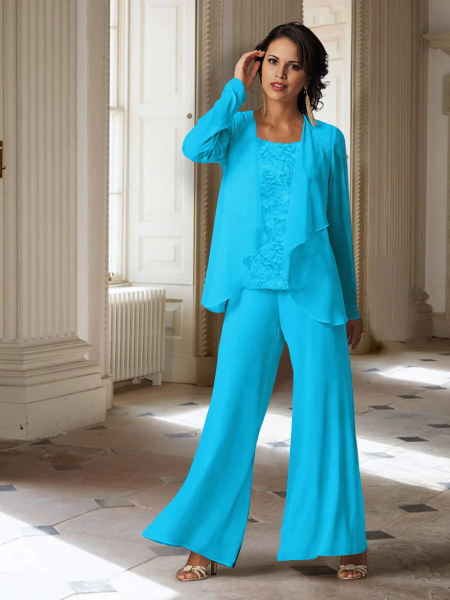 Chiffon Long Sleeves Mother of the Bride Pantsuits with Jacket - Image 58