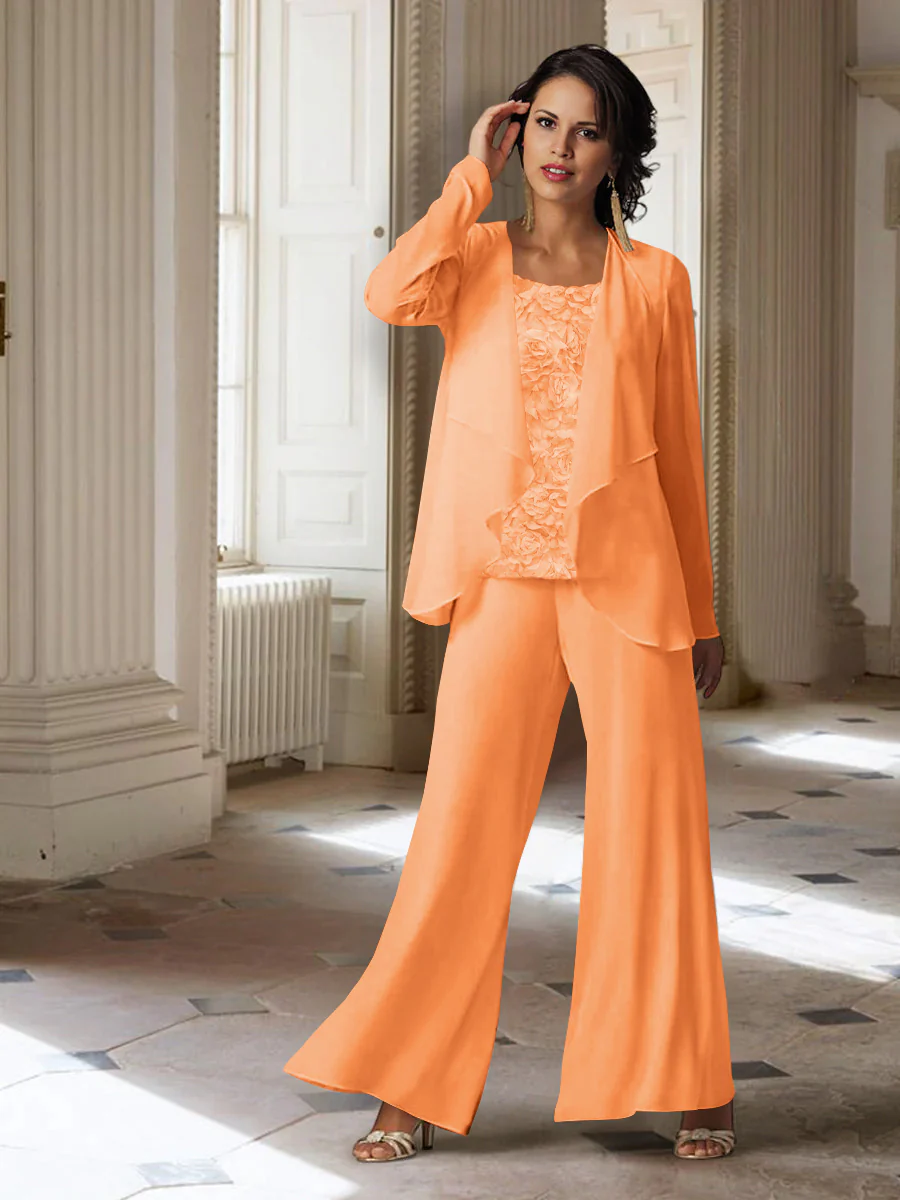 Chiffon Long Sleeves Mother of the Bride Pantsuits with Jacket - Image 59