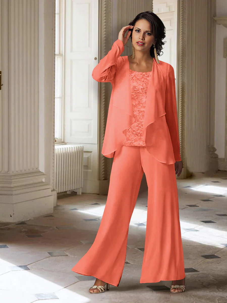 Chiffon Long Sleeves Mother of the Bride Pantsuits with Jacket - Image 60