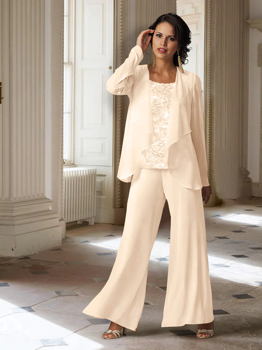 Chiffon Long Sleeves Mother of the Bride Pantsuits with Jacket - Image 62