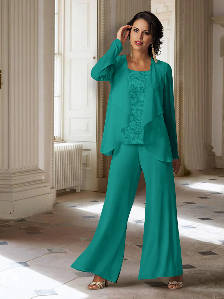 Chiffon Long Sleeves Mother of the Bride Pantsuits with Jacket - Image 63