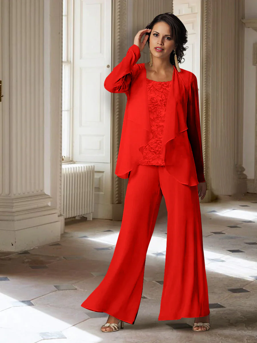 Chiffon Long Sleeves Mother of the Bride Pantsuits with Jacket - Image 64