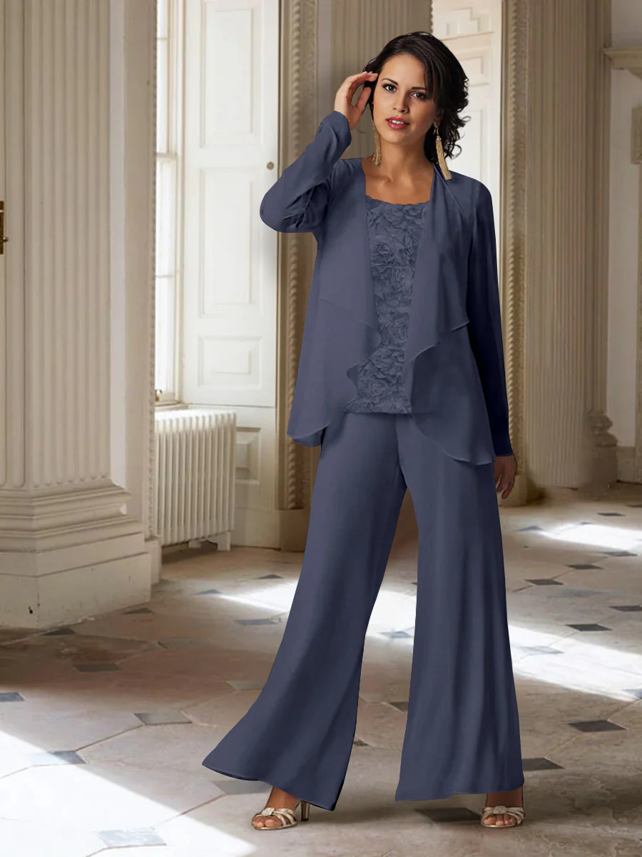 Chiffon Long Sleeves Mother of the Bride Pantsuits with Jacket - Image 65