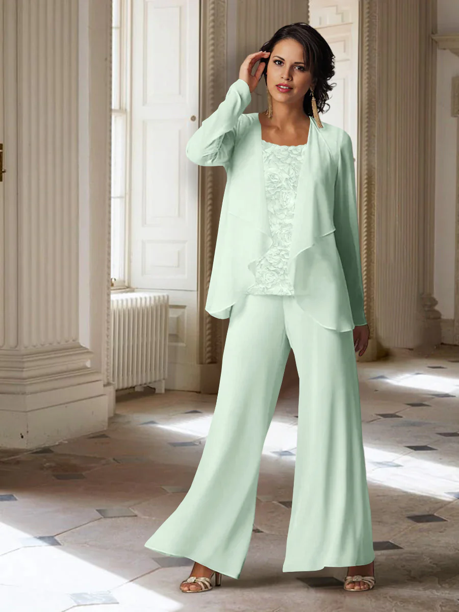Chiffon Long Sleeves Mother of the Bride Pantsuits with Jacket - Image 7