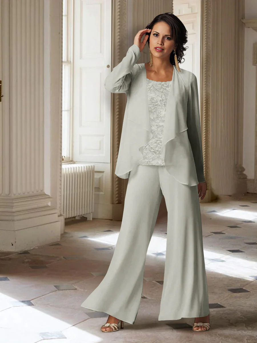 Chiffon Long Sleeves Mother of the Bride Pantsuits with Jacket - Image 8