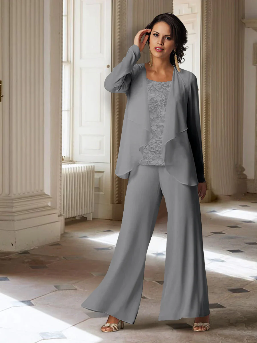 Chiffon Long Sleeves Mother of the Bride Pantsuits with Jacket - Image 9