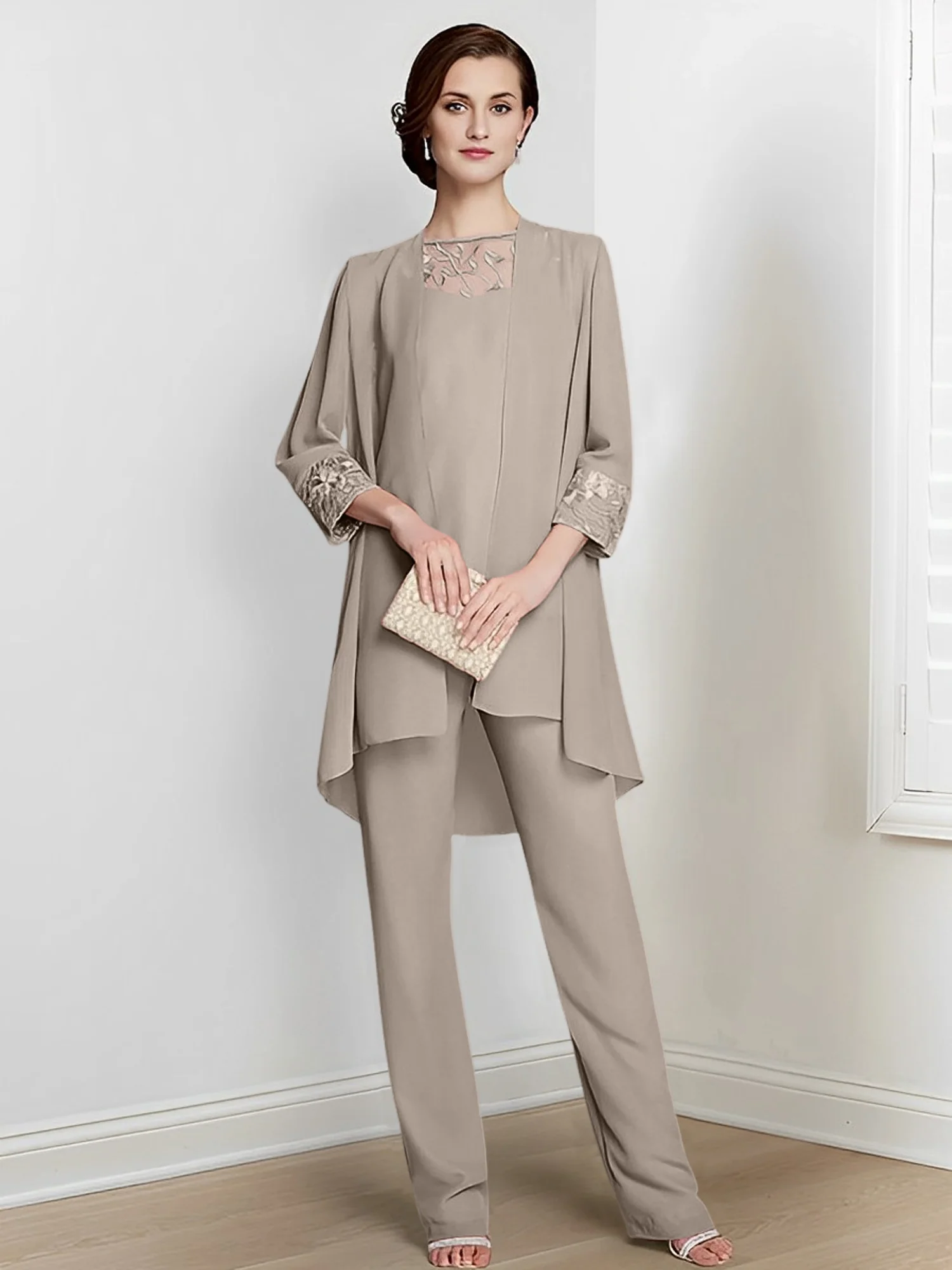 Chiffon Square Neck Long Sleeves Floor-Length Mother Of The Bride Pantsuits With Jacket - Image 11