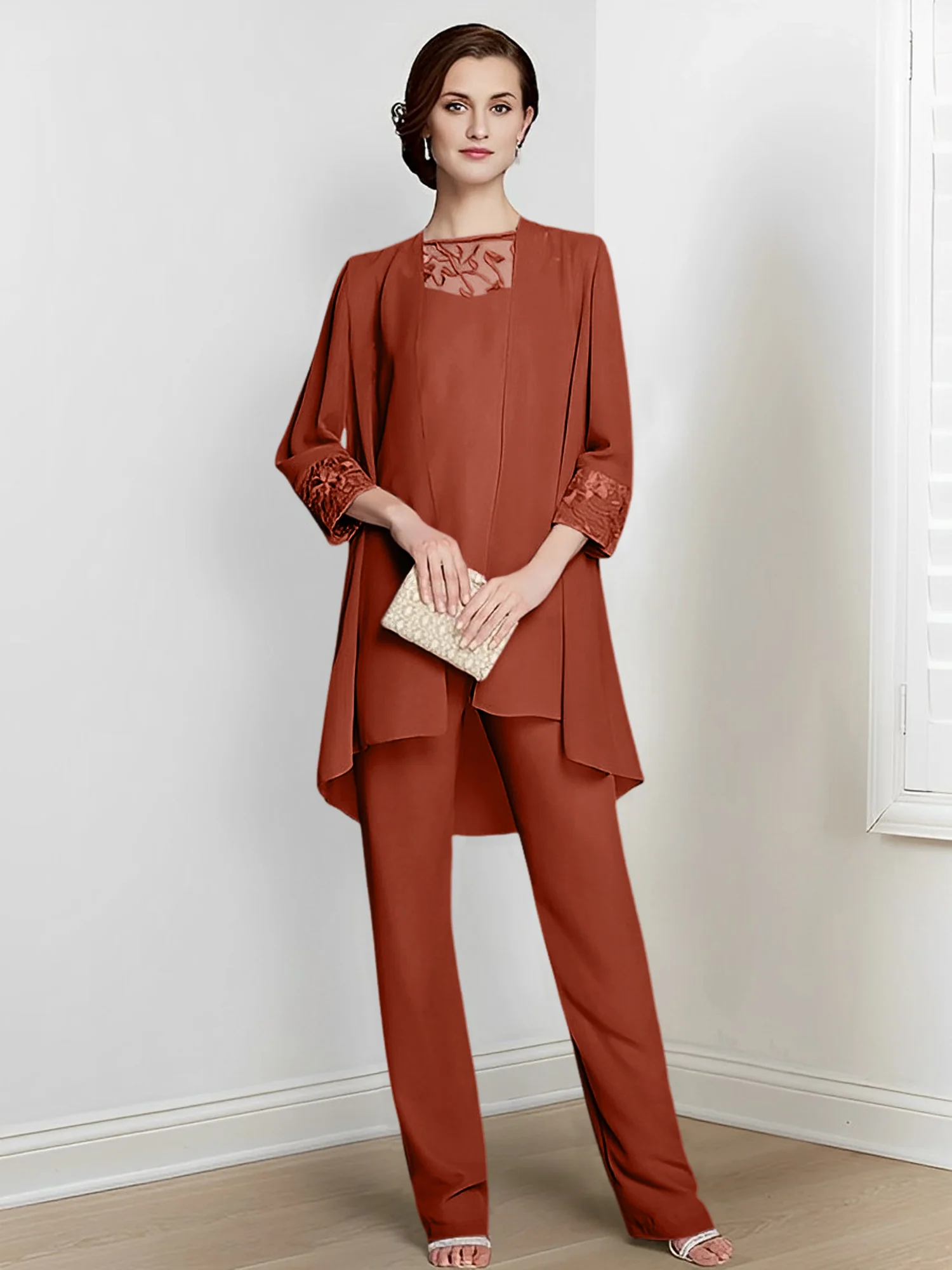 Chiffon Square Neck Long Sleeves Floor-Length Mother Of The Bride Pantsuits With Jacket - Image 12