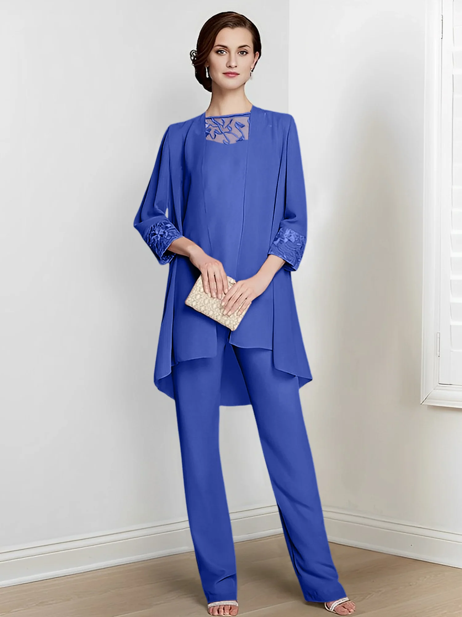 Chiffon Square Neck Long Sleeves Floor-Length Mother Of The Bride Pantsuits With Jacket - Image 16