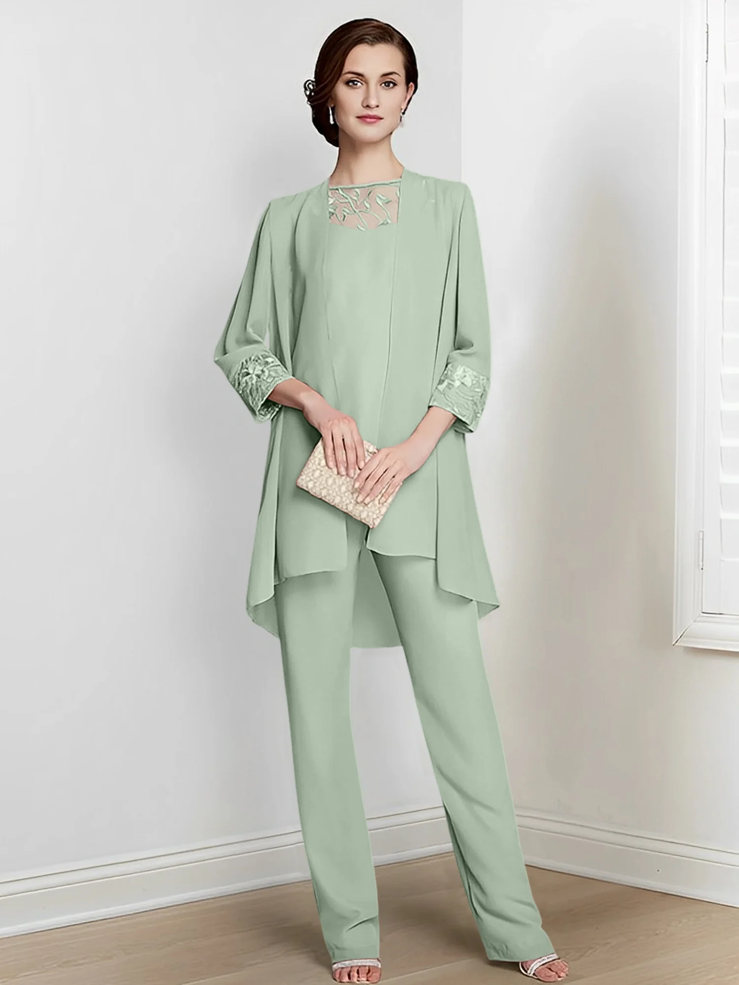 Chiffon Square Neck Long Sleeves Floor-Length Mother Of The Bride Pantsuits With Jacket - Image 17
