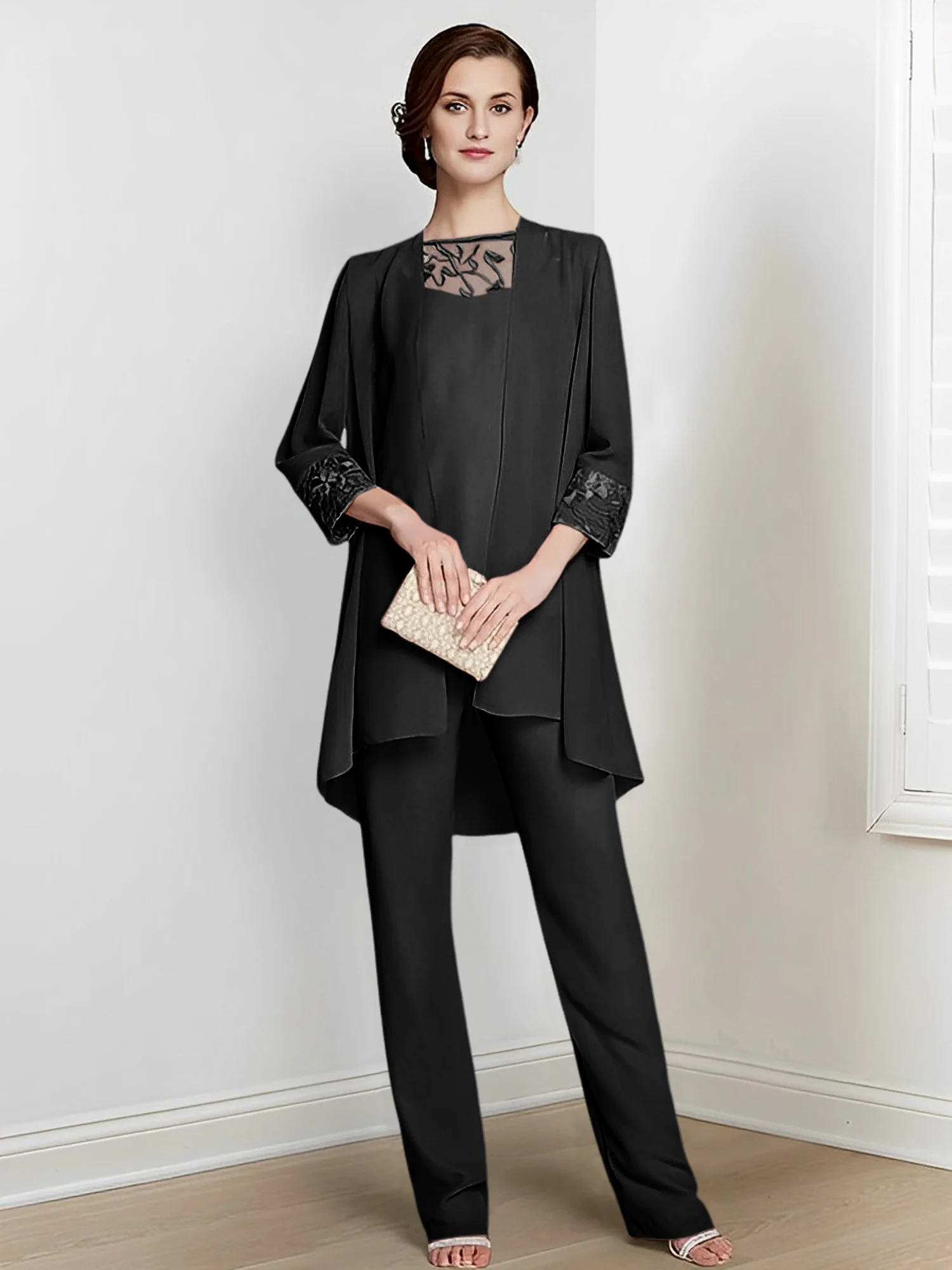 Chiffon Square Neck Long Sleeves Floor-Length Mother Of The Bride Pantsuits With Jacket - Image 20