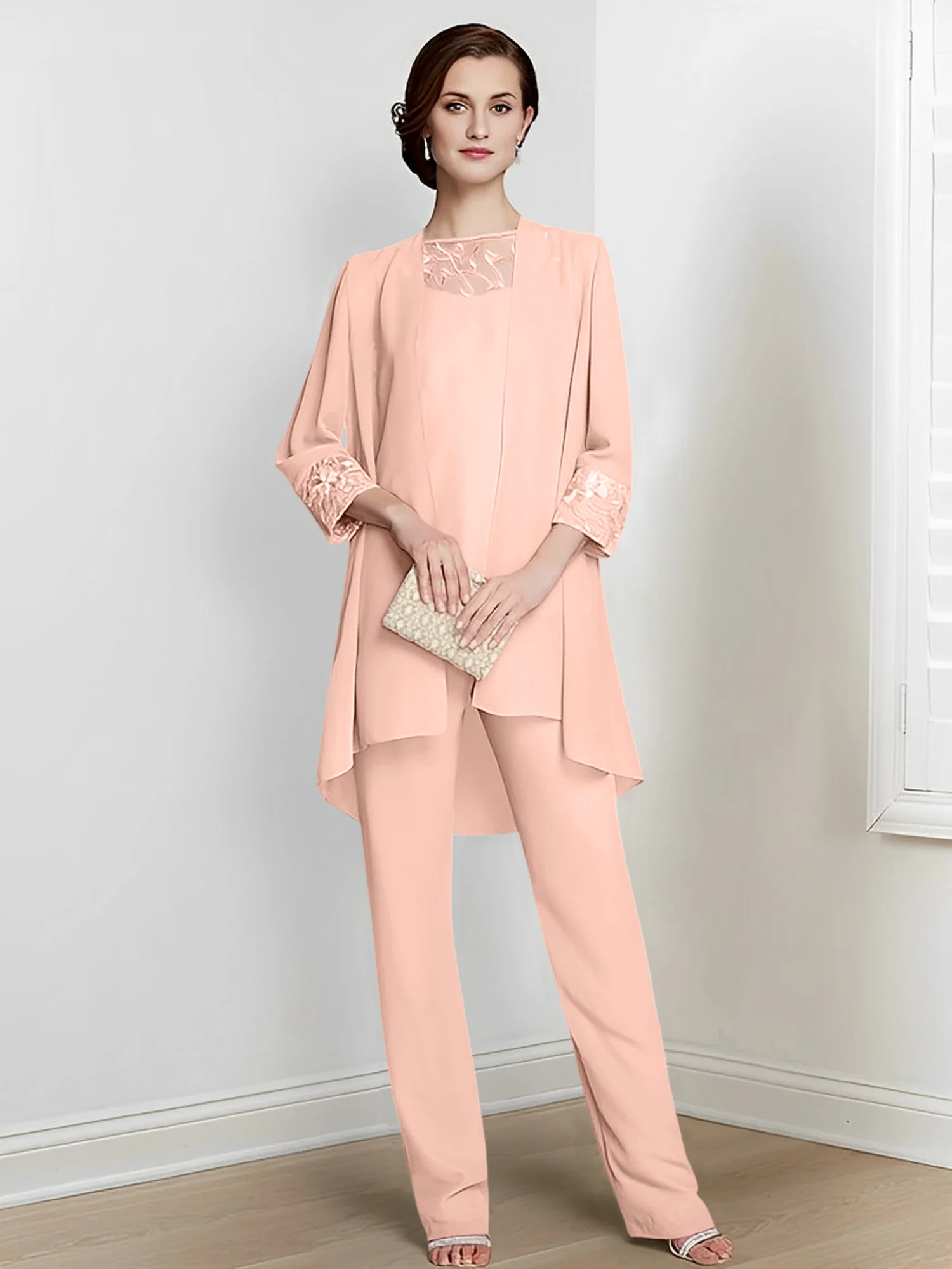 Chiffon Square Neck Long Sleeves Floor-Length Mother Of The Bride Pantsuits With Jacket - Image 21
