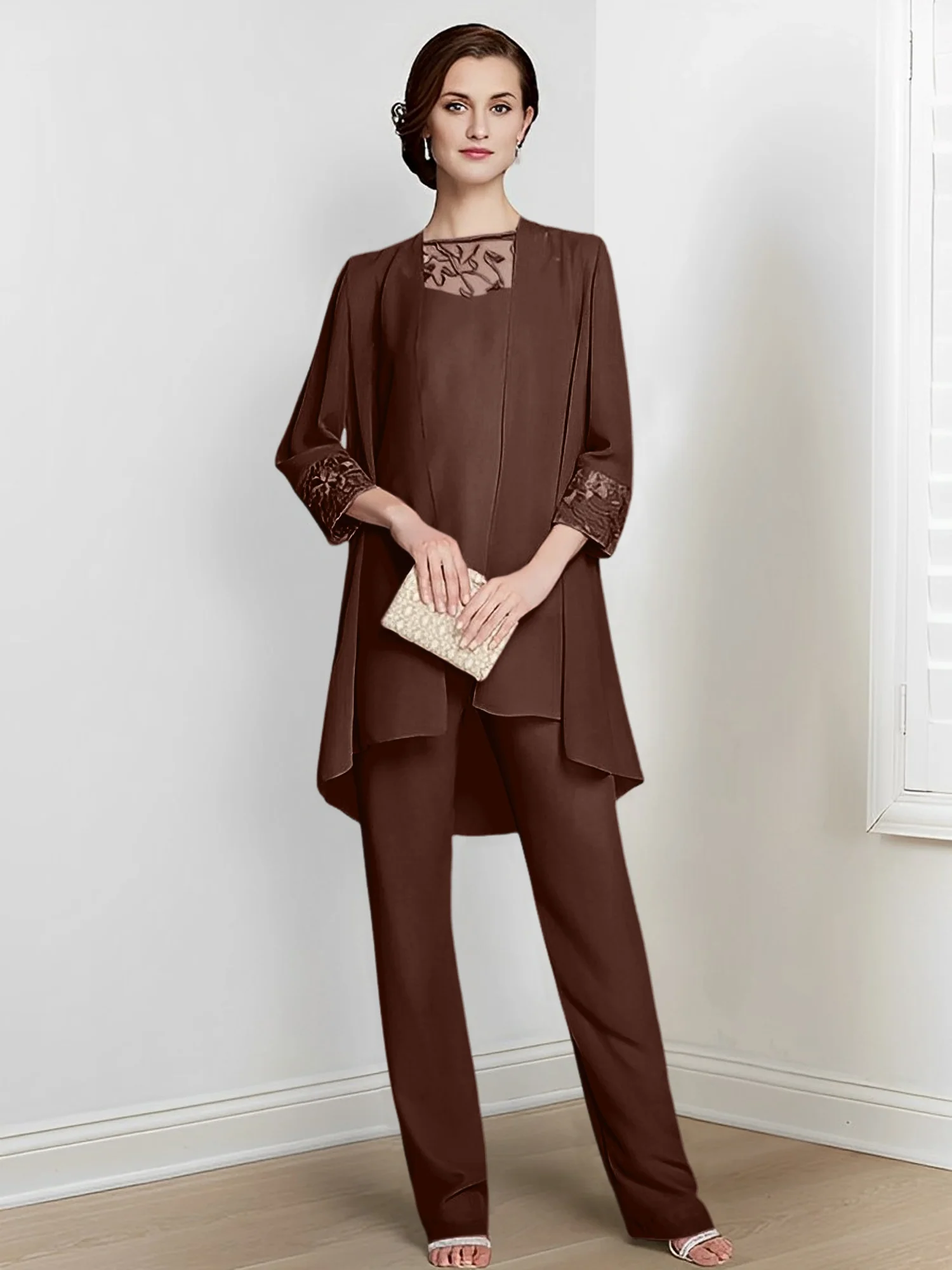 Chiffon Square Neck Long Sleeves Floor-Length Mother Of The Bride Pantsuits With Jacket - Image 22