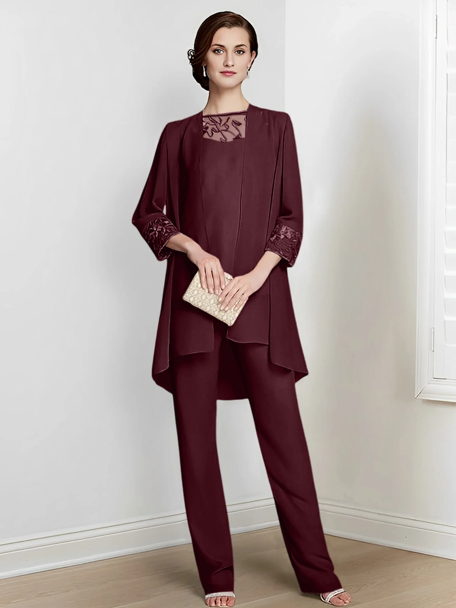 Chiffon Square Neck Long Sleeves Floor-Length Mother Of The Bride Pantsuits With Jacket - Image 23