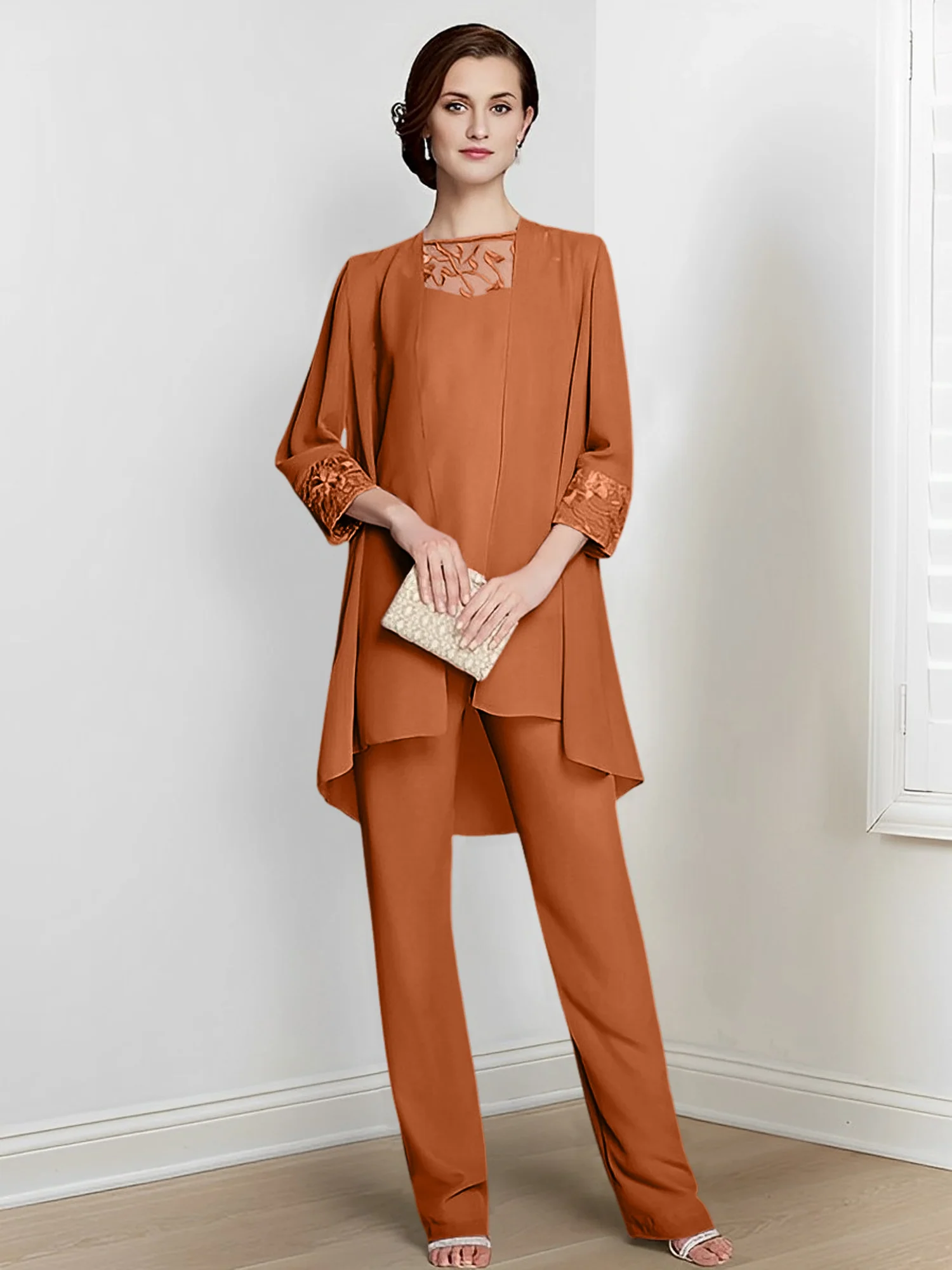 Chiffon Square Neck Long Sleeves Floor-Length Mother Of The Bride Pantsuits With Jacket - Image 24